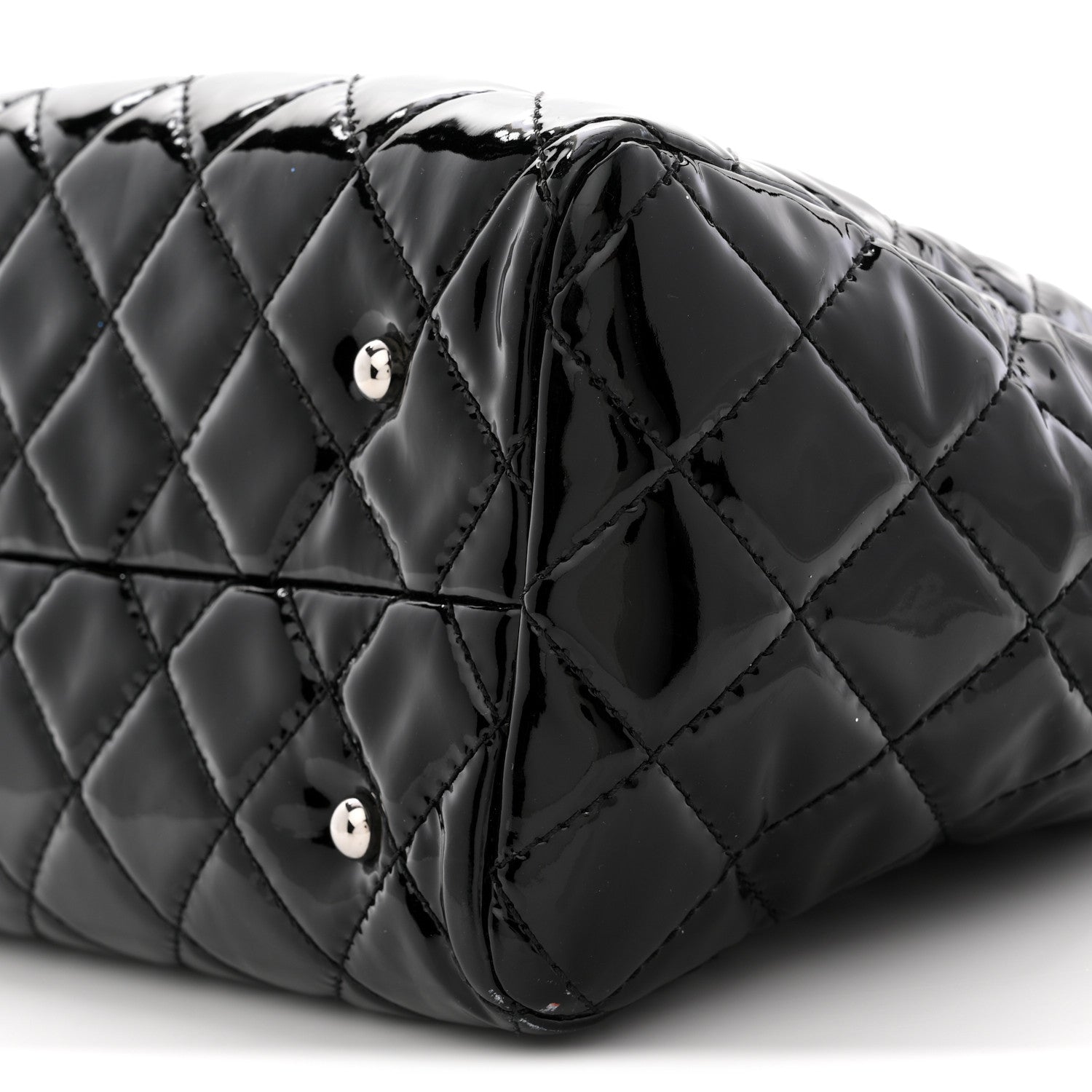 Patent Quilted Large Coco Shine Shopping Tote Black