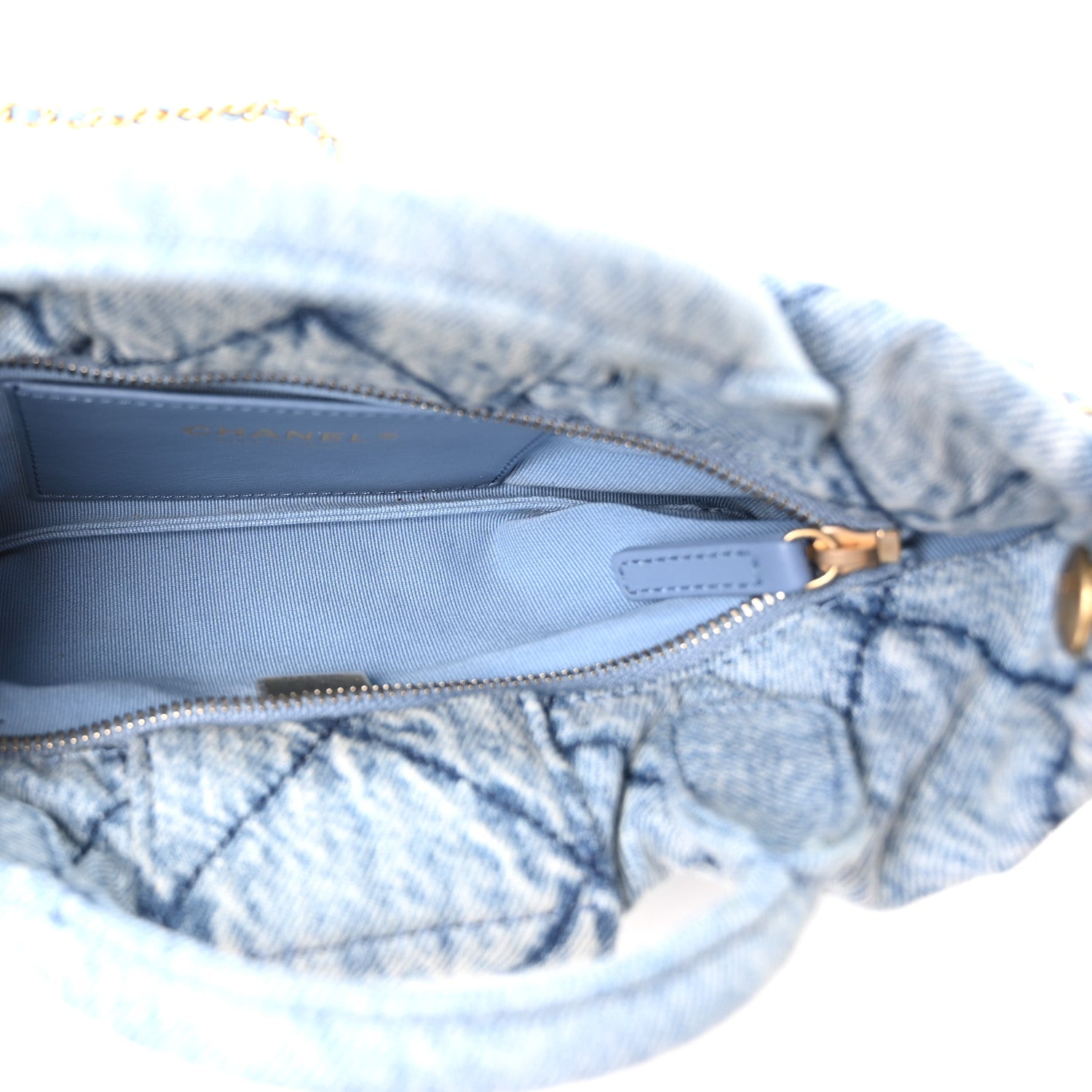Washed Denim Quilted Mini Bow Bag Blue