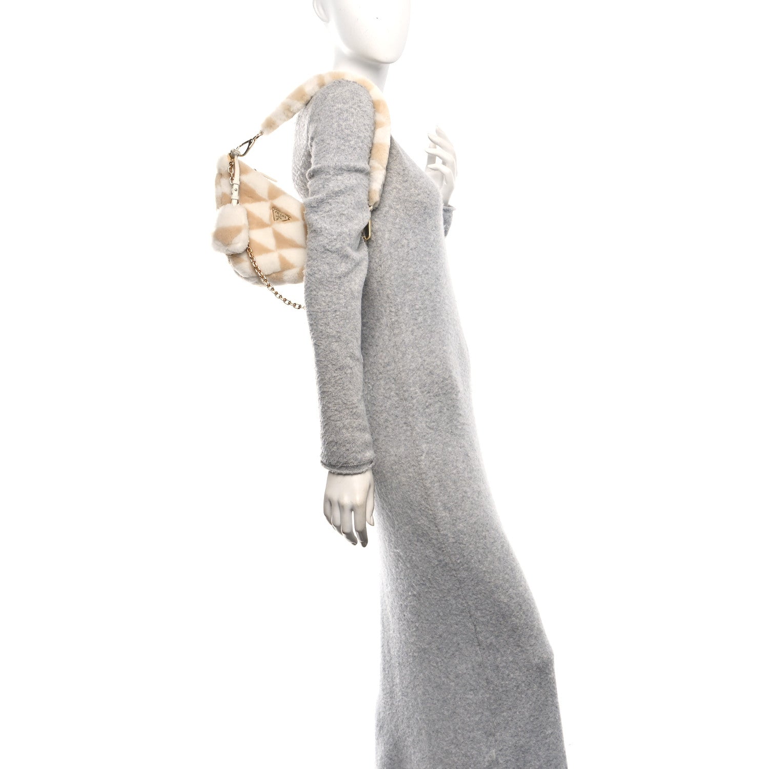 Shearling Symbole Mini Triangle Bag Ecru White