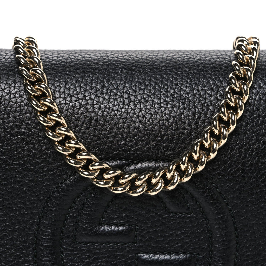 Pebbled Calfskin Medium Soho Flap Crossbody Black