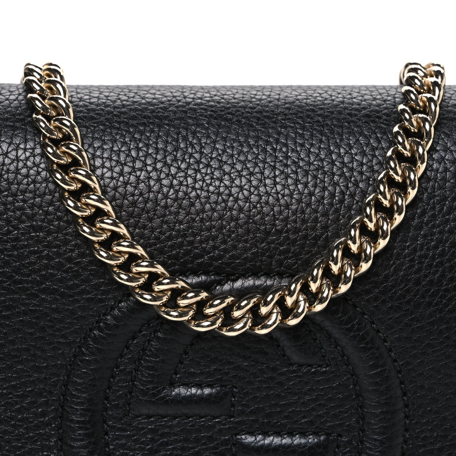 Pebbled Calfskin Medium Soho Flap Crossbody Black