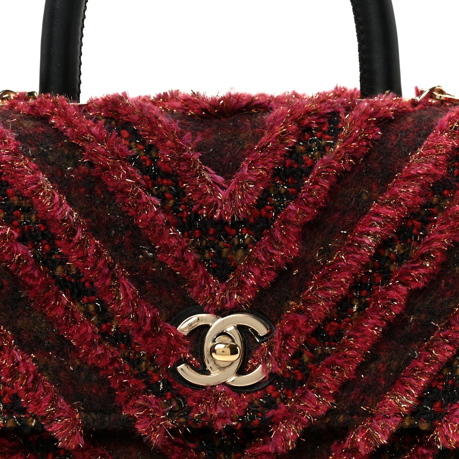 Tweed Fringe Mini Coco Handle Flap Red Black