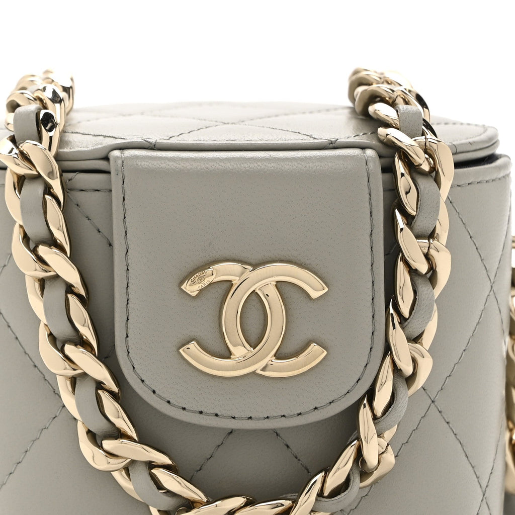 Lambskin Quilted Mini Vanity Case With Chain Grey