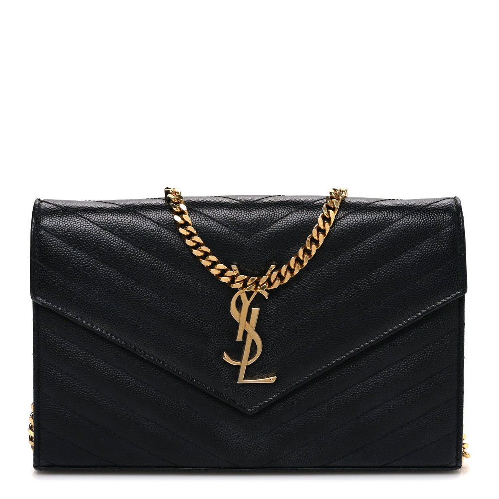Grain De Poudre Matelasse Chevron Monogram Chain Wallet Black