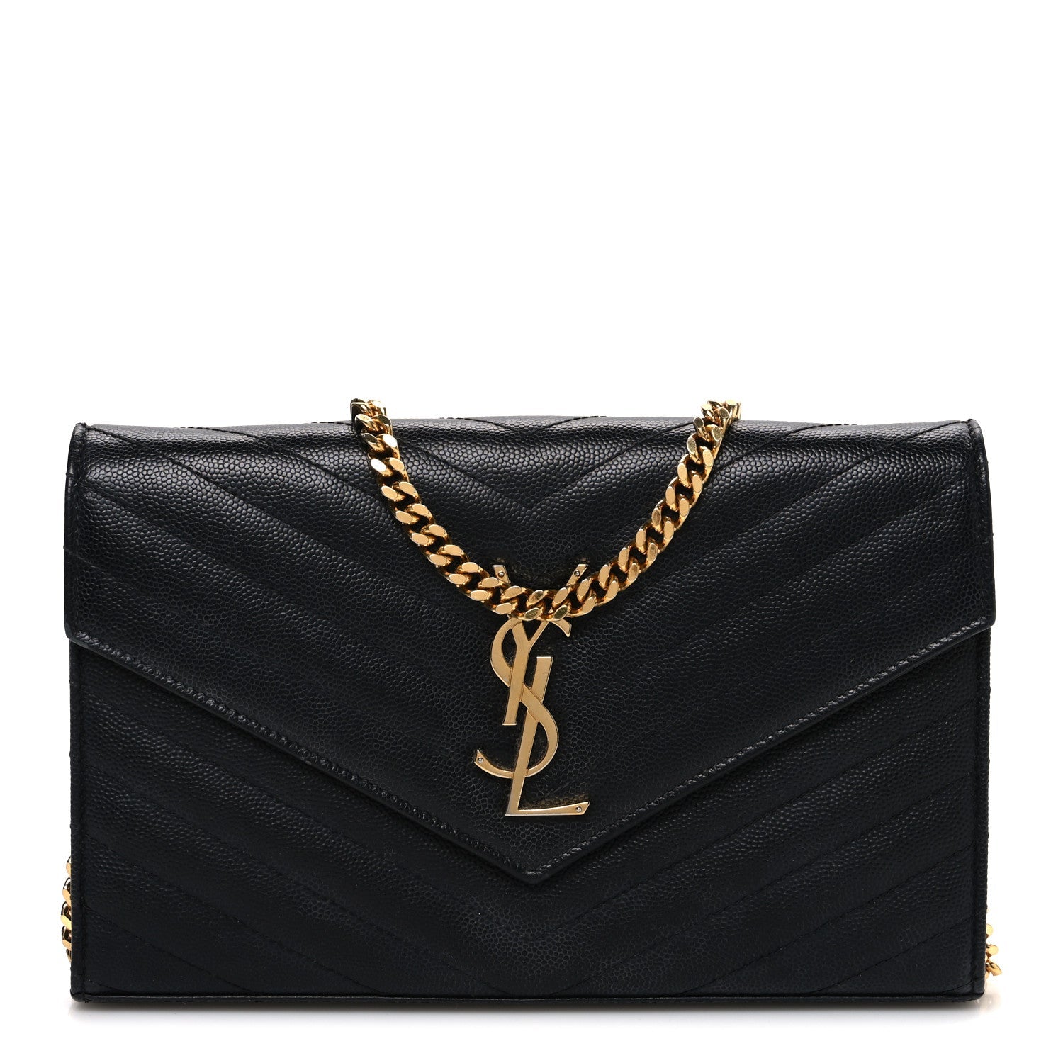 Grain De Poudre Matelasse Chevron Monogram Chain Wallet Black