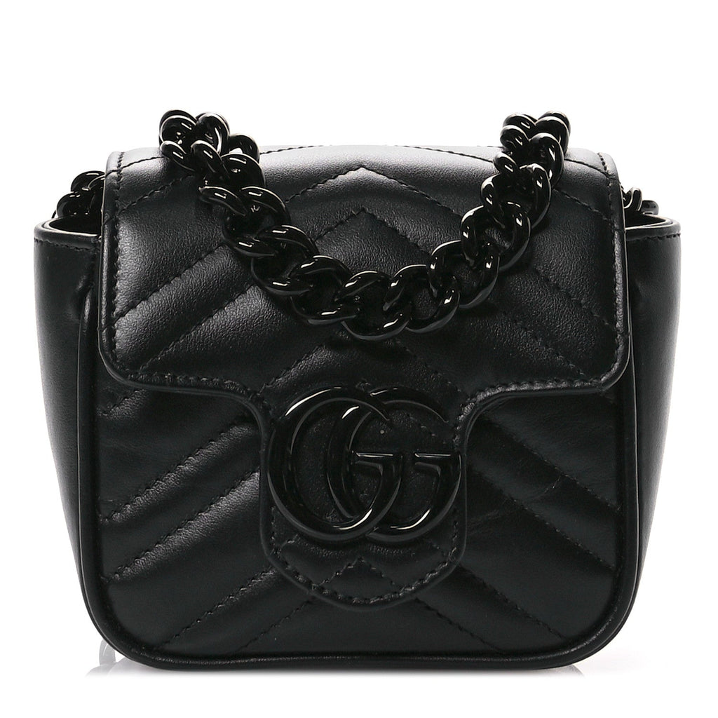 Calfskin Matelasse Monochrome GG Marmont Chain Mini Belt Bag Black