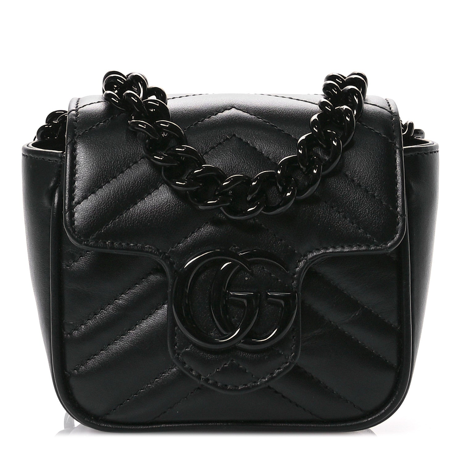 Calfskin Matelasse Monochrome GG Marmont Chain Mini Belt Bag Black
