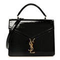 Calfskin Crocodile Embossed Medium Classic Monogram Cassandra Top Handle Black