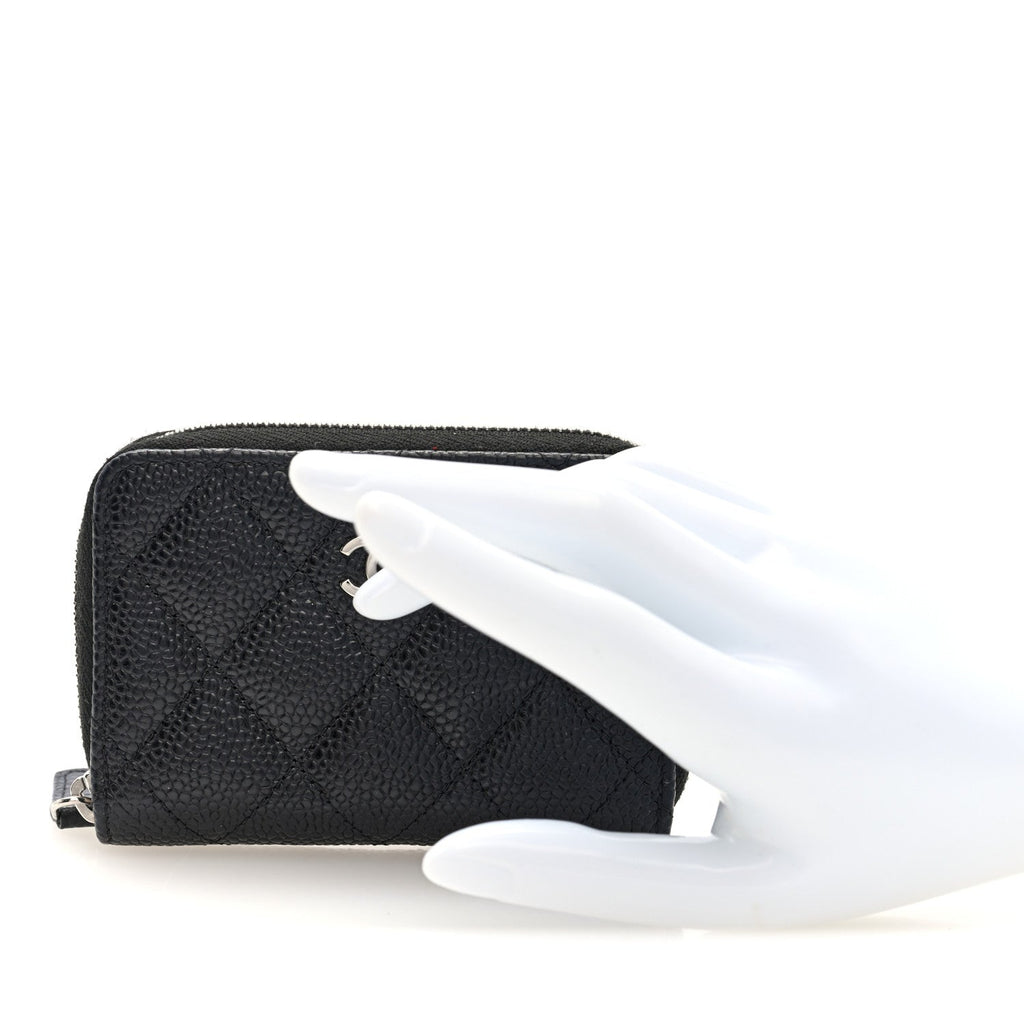 Caviar Quilted Zip Coin Purse Black