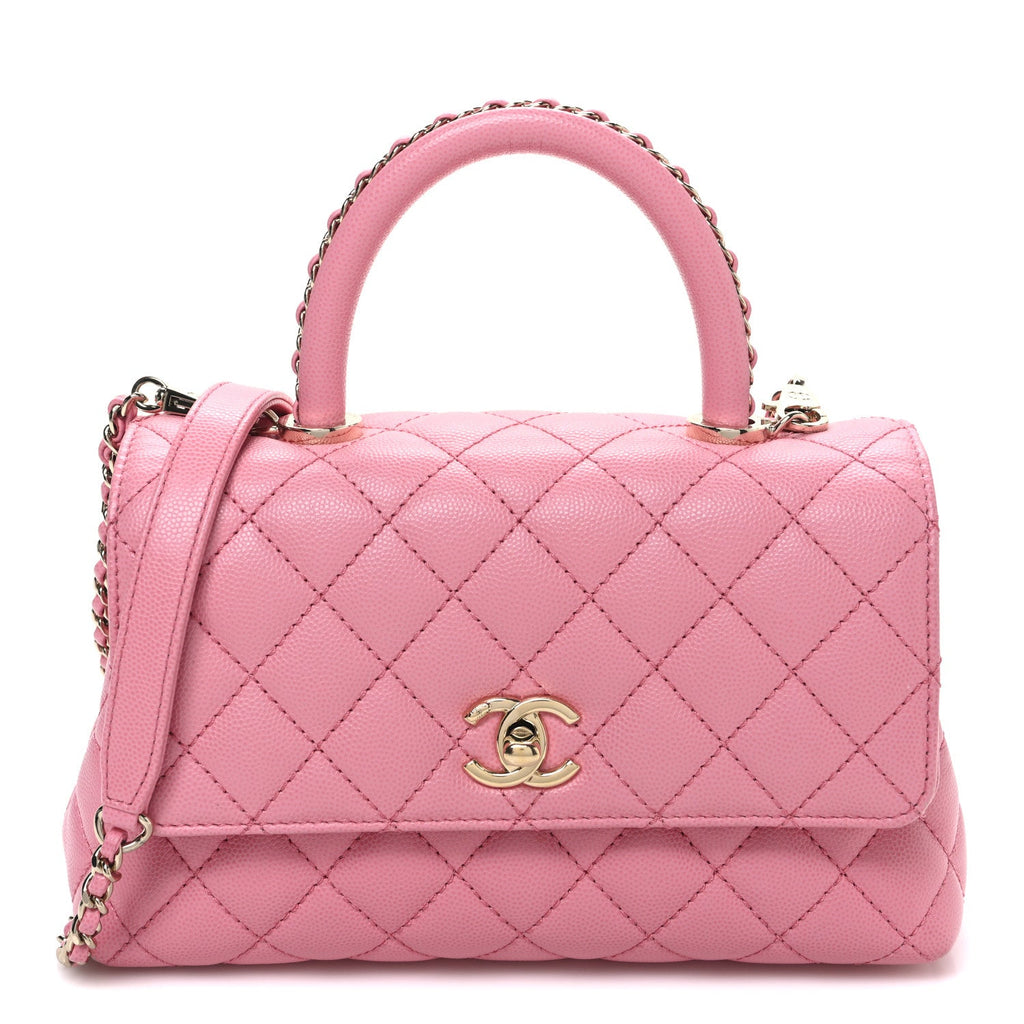 Caviar Quilted Mini Coco Chain Handle Flap Pink