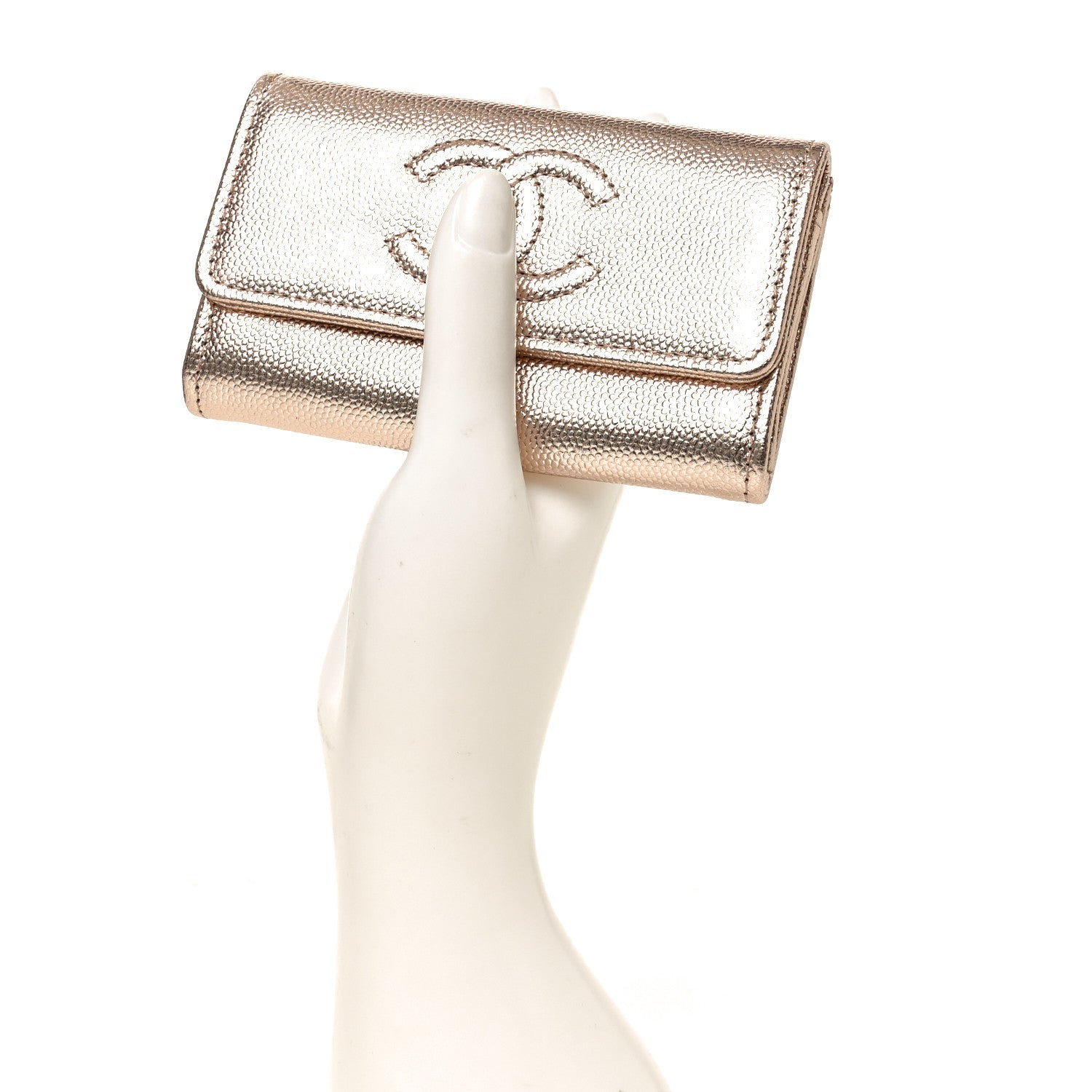 Metallic Caviar Quilted CC Flap  Holder Copper