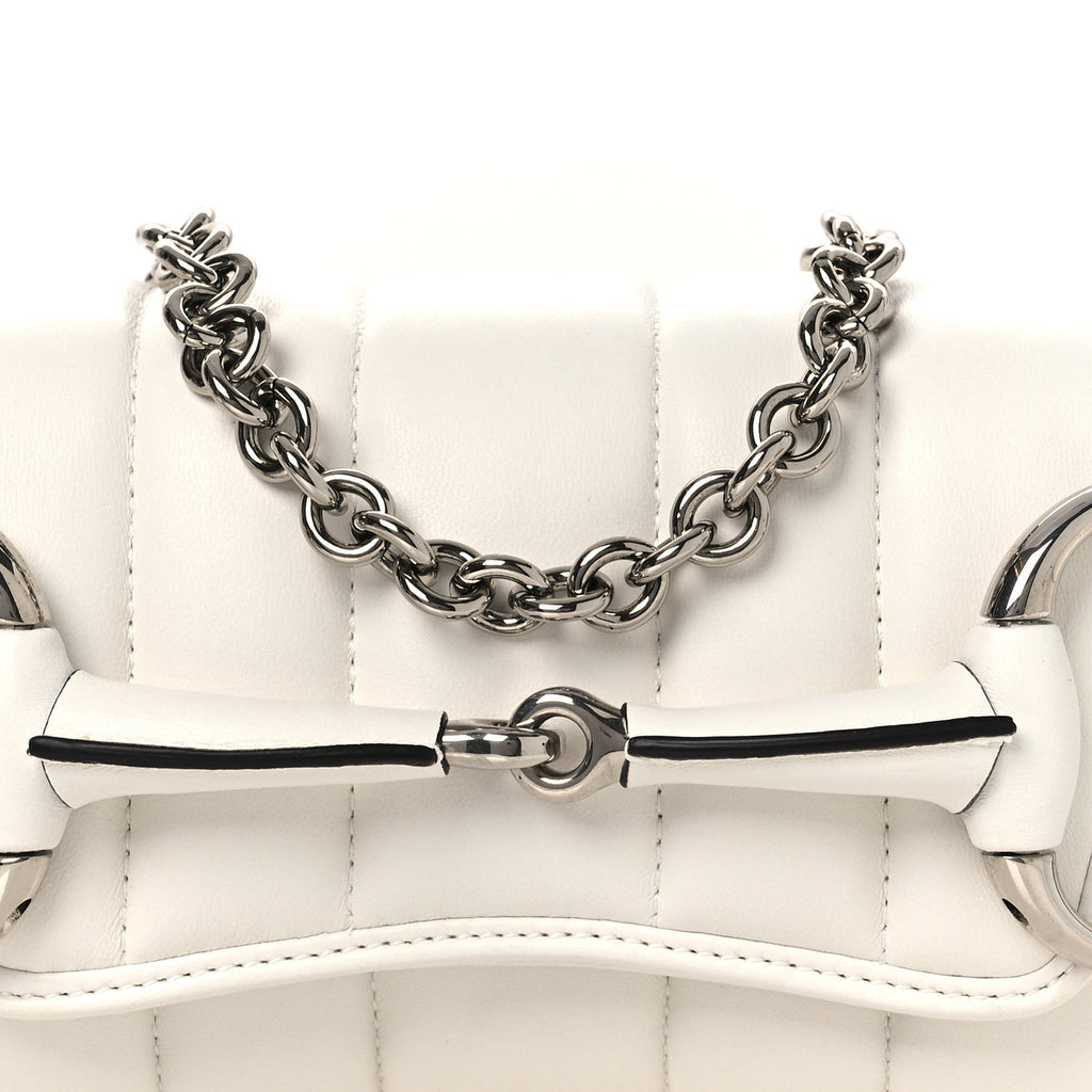 Nappa Vertical Matelasse Small Maxi Horsebit Chain Shoulder Bag Great White