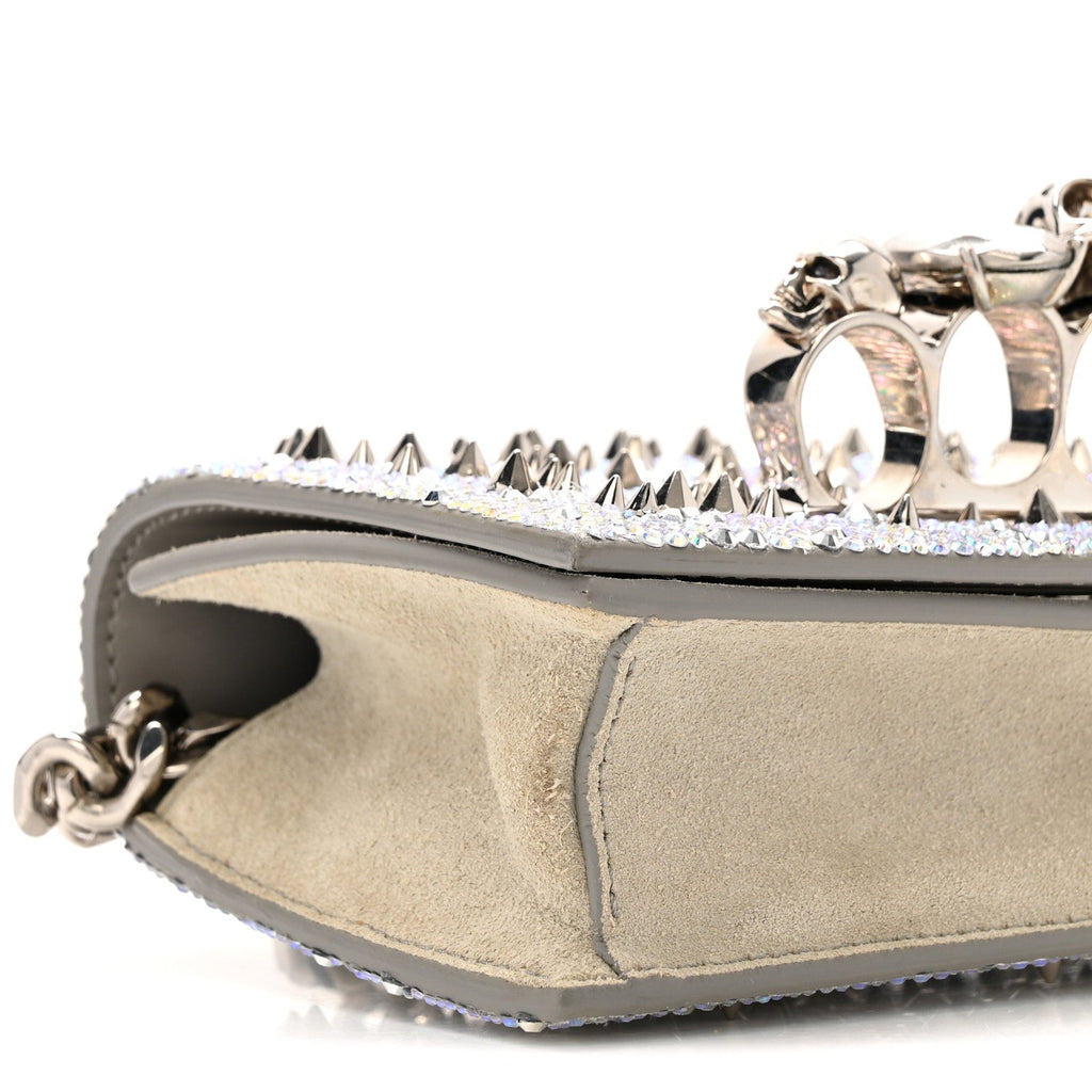 Suede Calfskin Crystal Studded Mini Jeweled Knuckle Satchel Silver