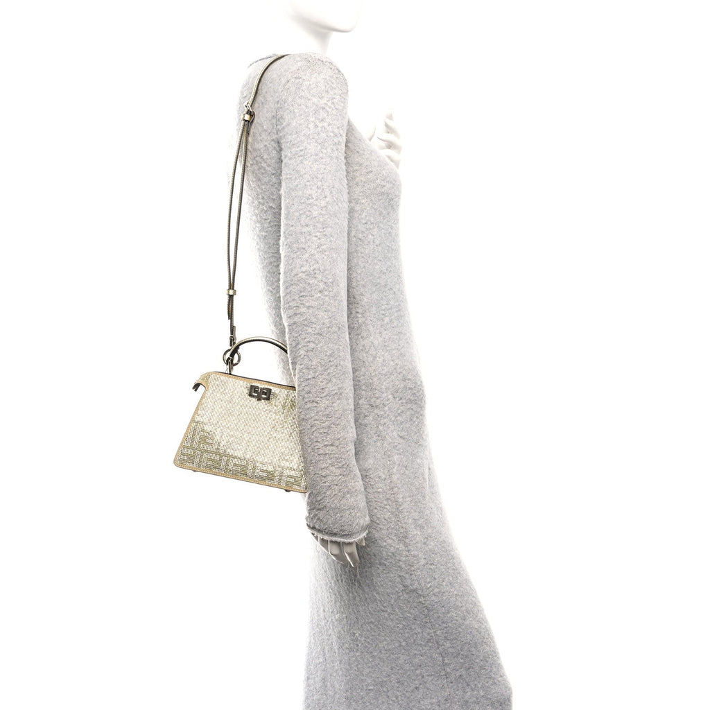 Crystal Vitello Laminato FF Petite Peekaboo I SEE U Satchel Crystal Platinum Light Gold