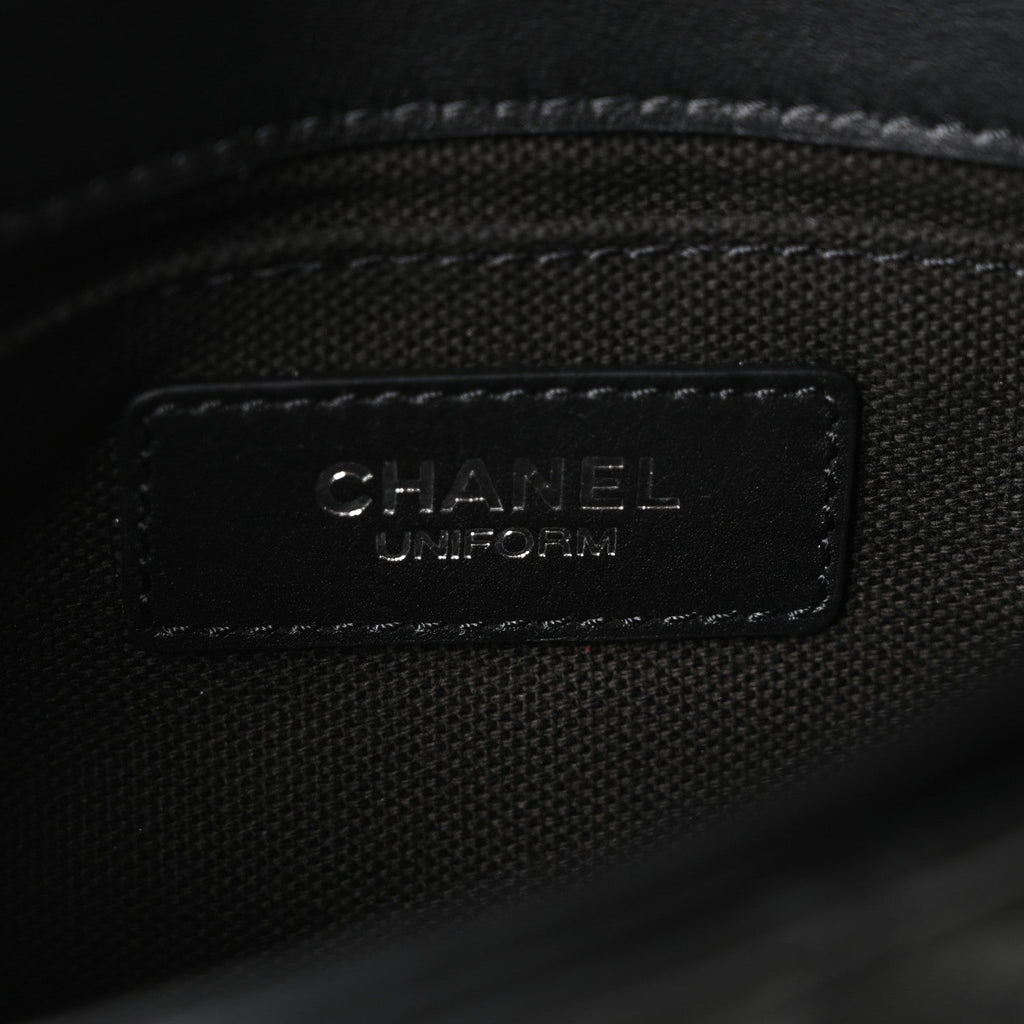 Calfskin Quilted CC Uniform Flap Belt Bag Black