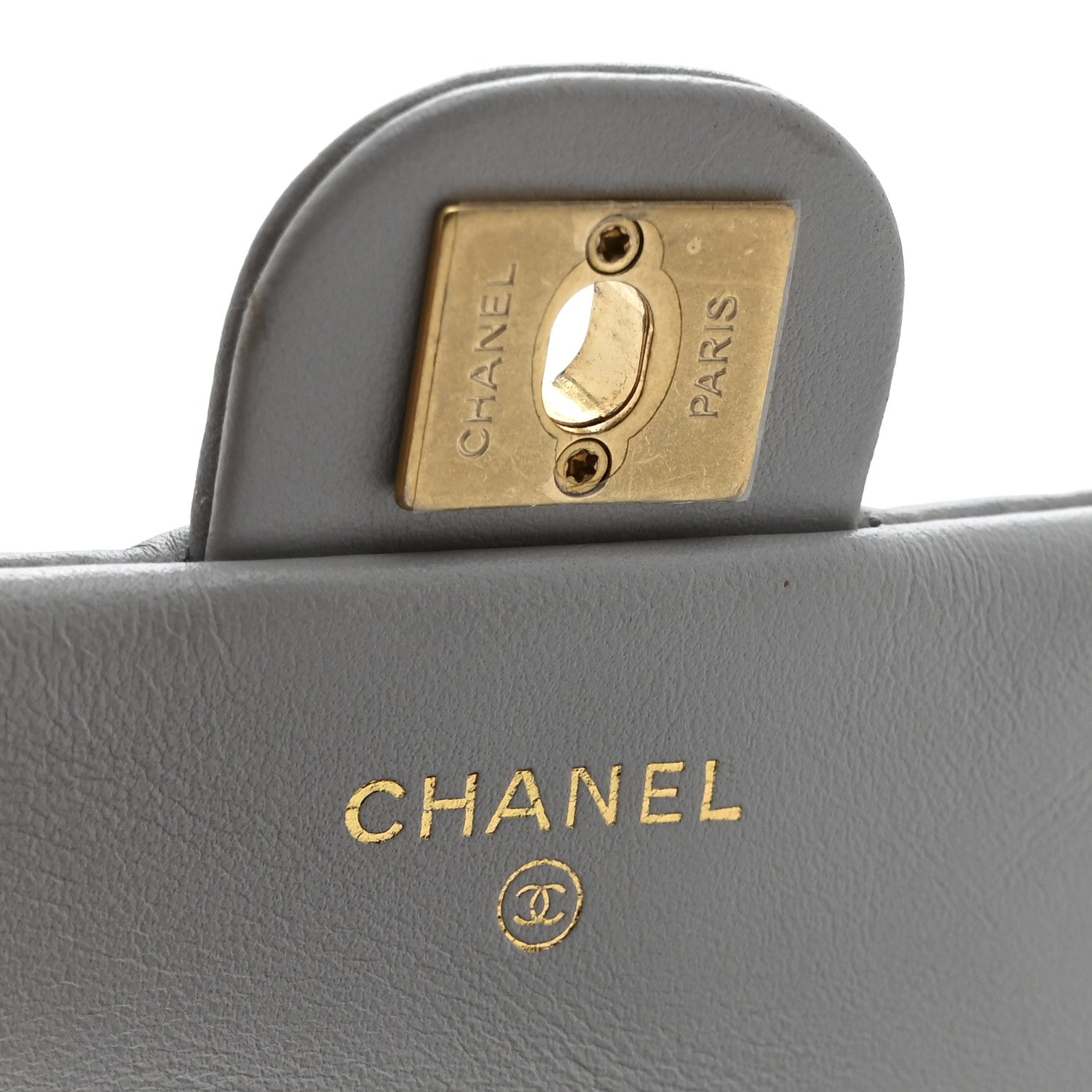 Calfskin Quilted Lady Handle Flap  Holder With Chain Grey