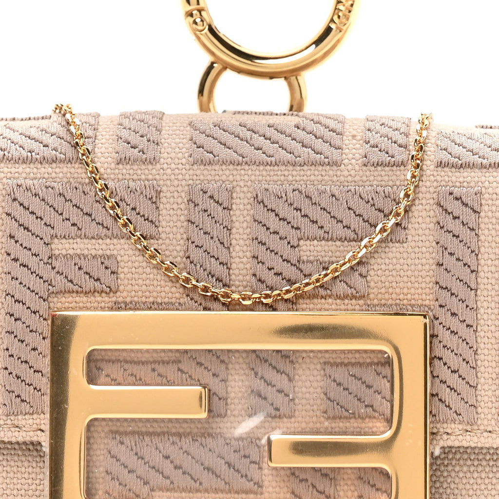 Canvas Vitello King FF Embroidered Nano Maxi Buckle Baguette Charm Nuvola
