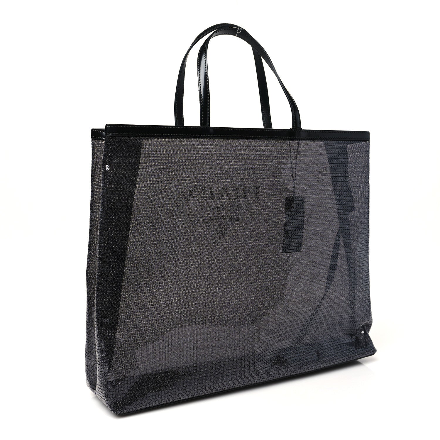 Mesh Sequin Spazzolato Logo Tote Black
