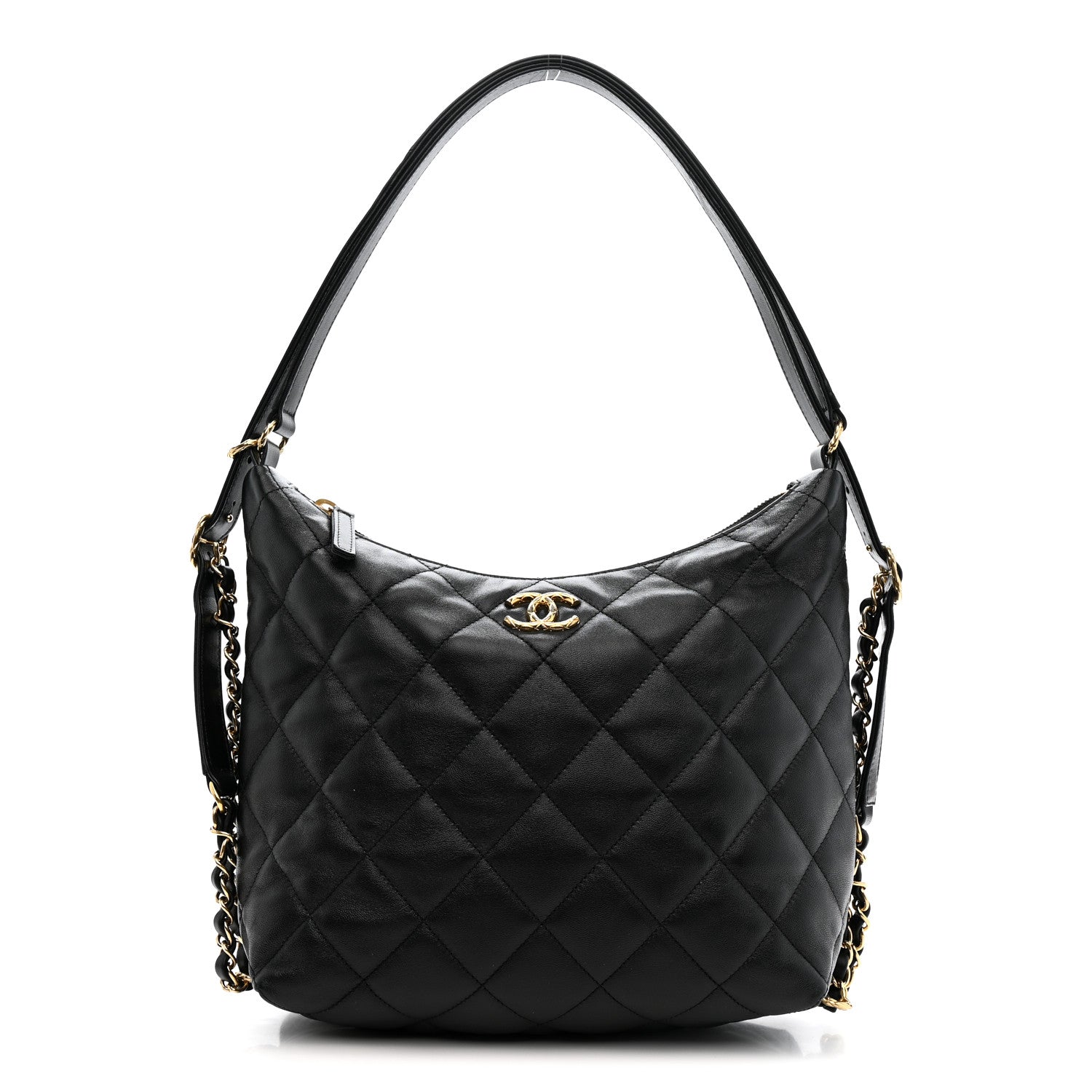 Lambskin Quilted Maxi Hobo Black