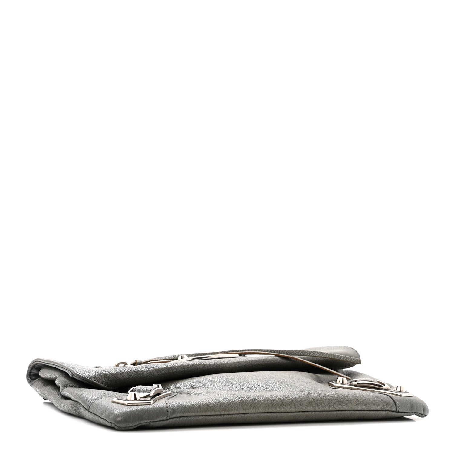 Chevre Silver Metallic Edge Hardware Envelope Clutch Gris Acier