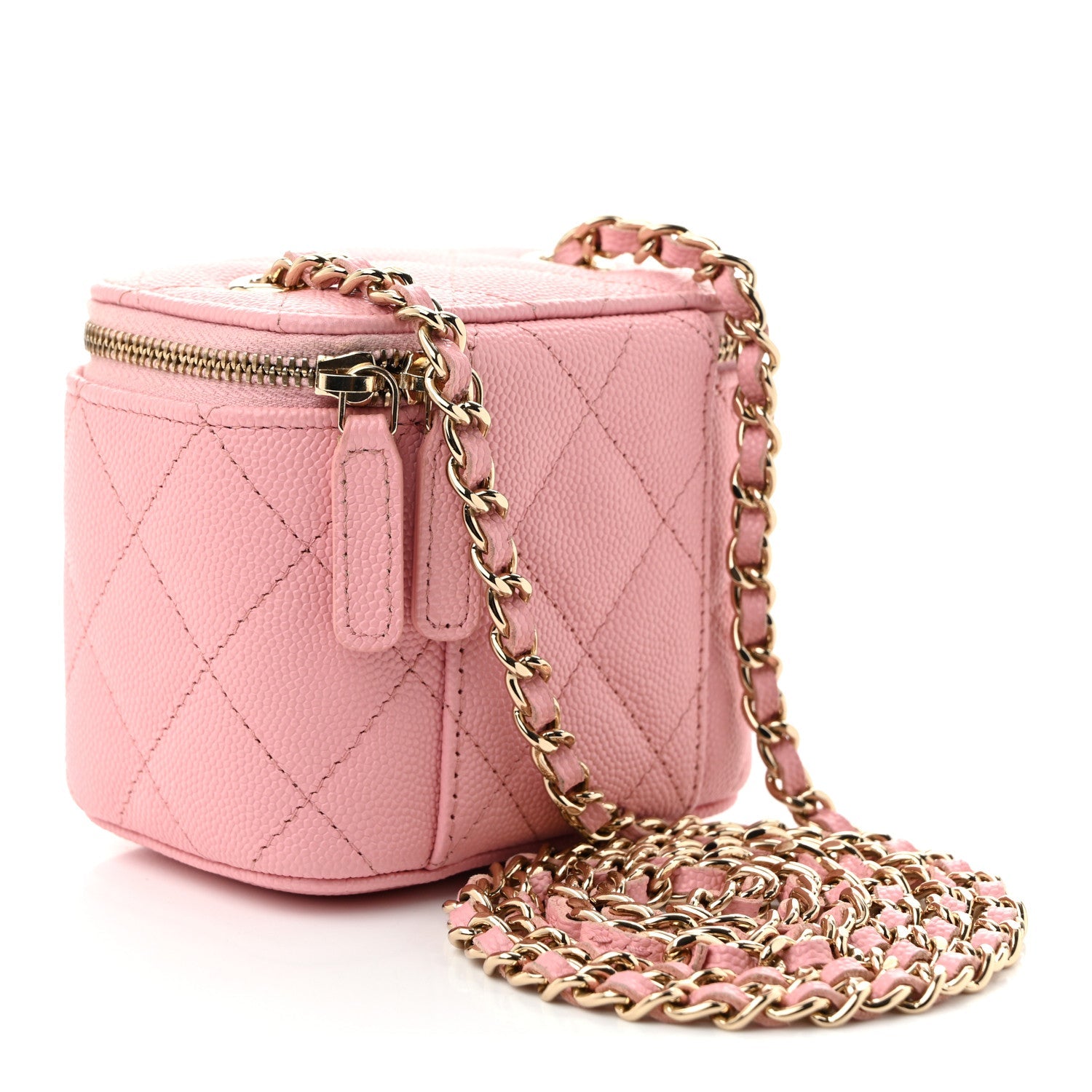 Caviar Quilted Mini Vanity Case With Chain Pink