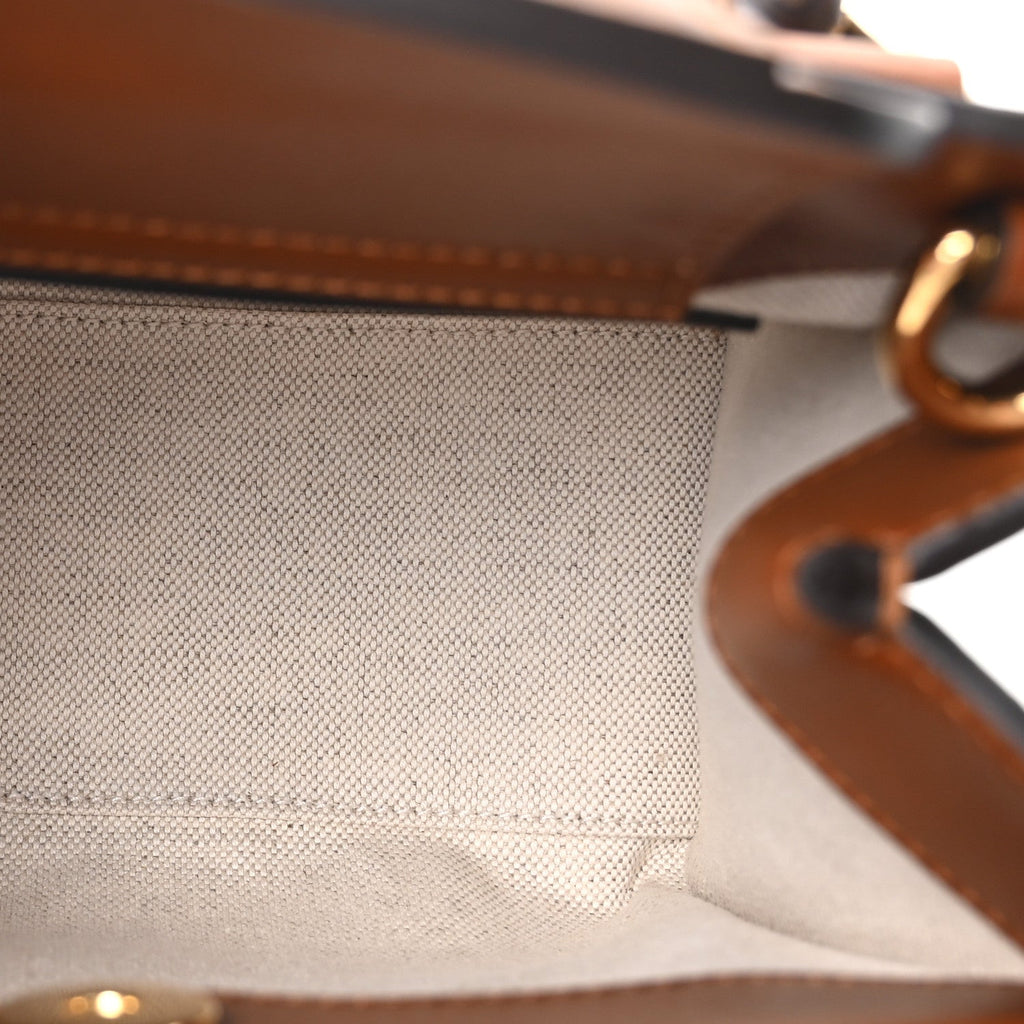 New Canvas Charisma Calfskin Crystal GG Monogram Mini Diana Tote Bag Camel Ebony