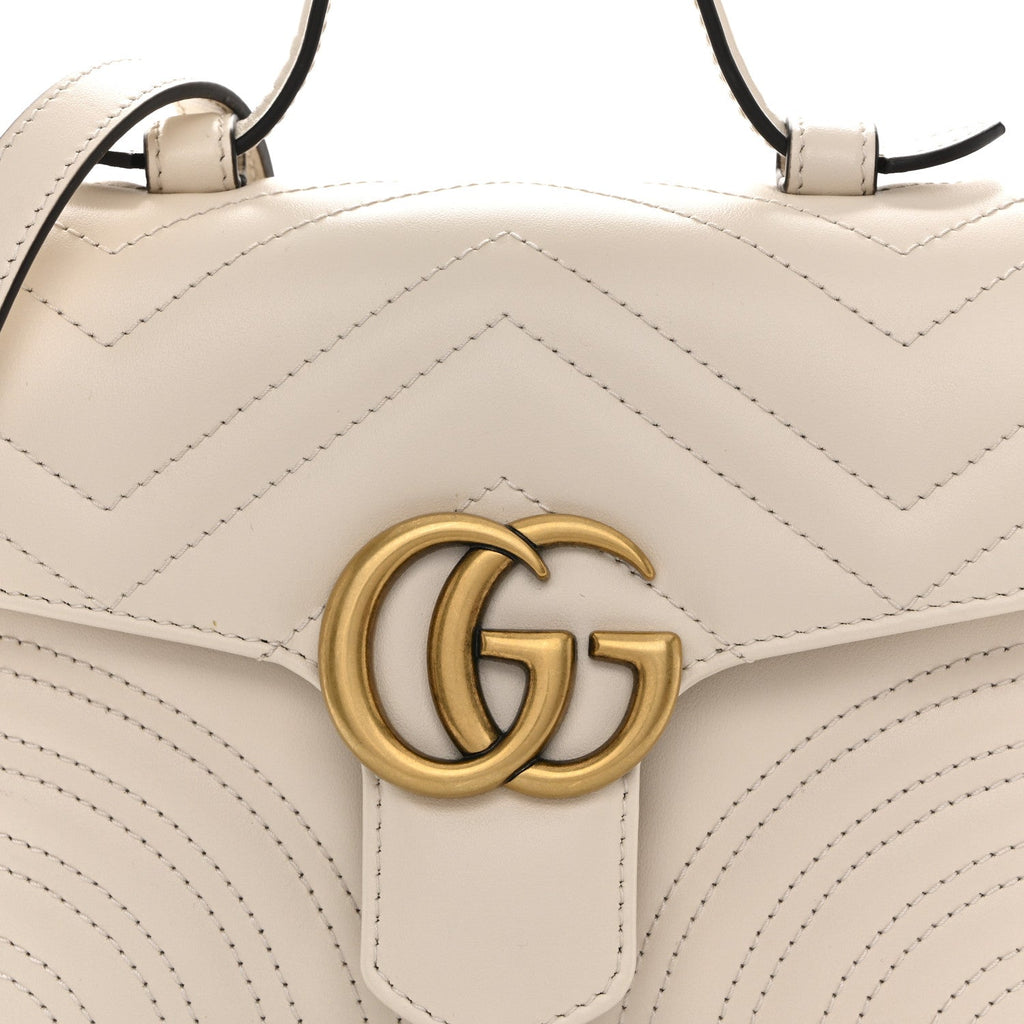 Calfskin Matelasse Mini GG Marmont Top Handle Shoulder Bag White