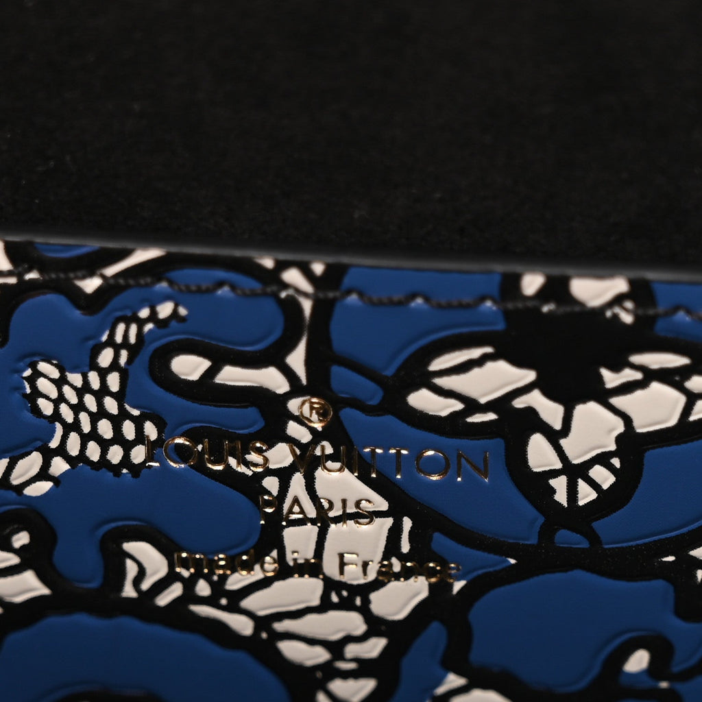 Calfskin Lace Flower Inlay Twist Shoulder Bag MM Navy Black