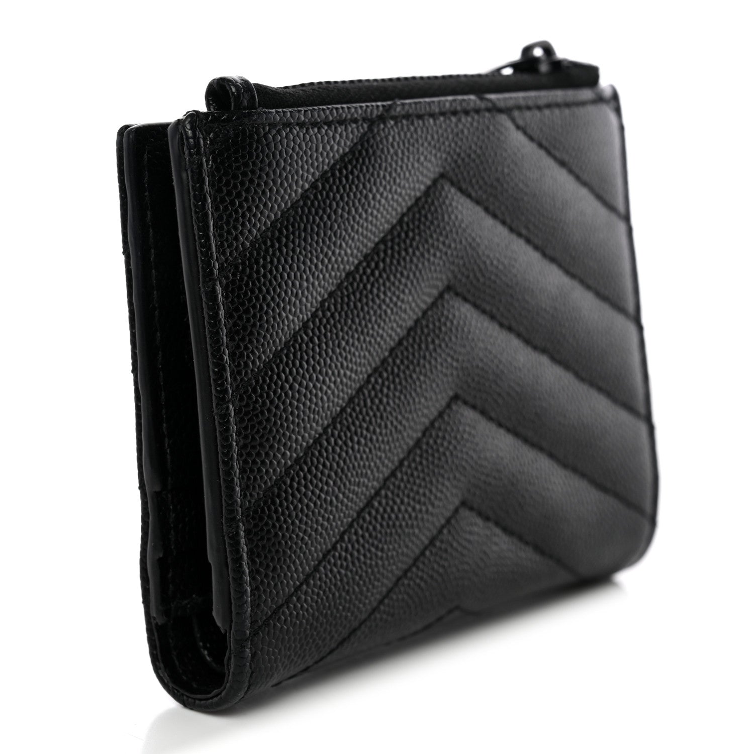 Grain De Poudre Matelasse Chevron Monogram Zipped Two-Part Wallet Black