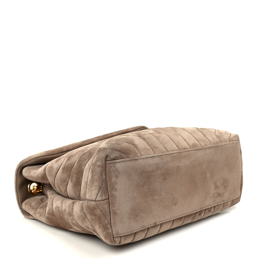Suede Y Quilted Monogram Medium Loulou Chain Satchel Taupe