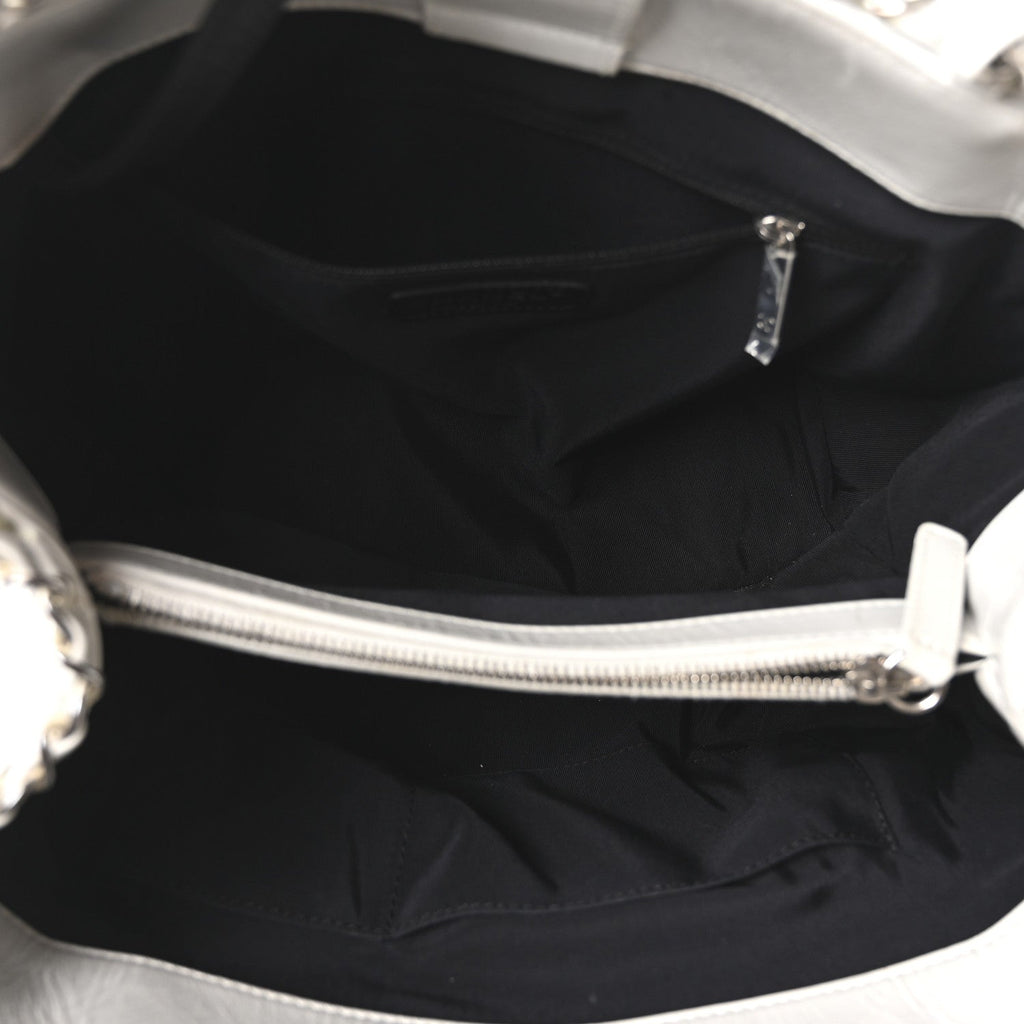 Glazed Calfskin Quilted Small Chain Me Tote Dark White