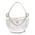Mesh Shiny Lambskin Chain Hobo White
