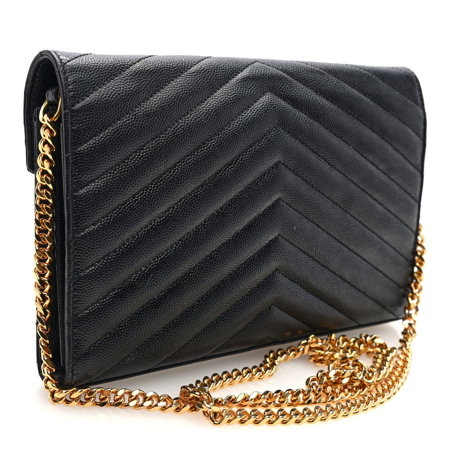 Grain De Poudre Matelasse Chevron Monogram Chain Wallet Black