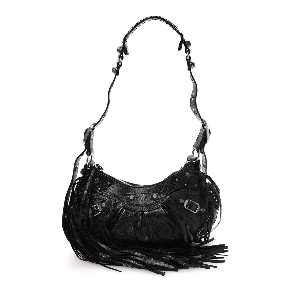 Agneau Arena Le Cagole Fringe Shoulder Bag XS Black