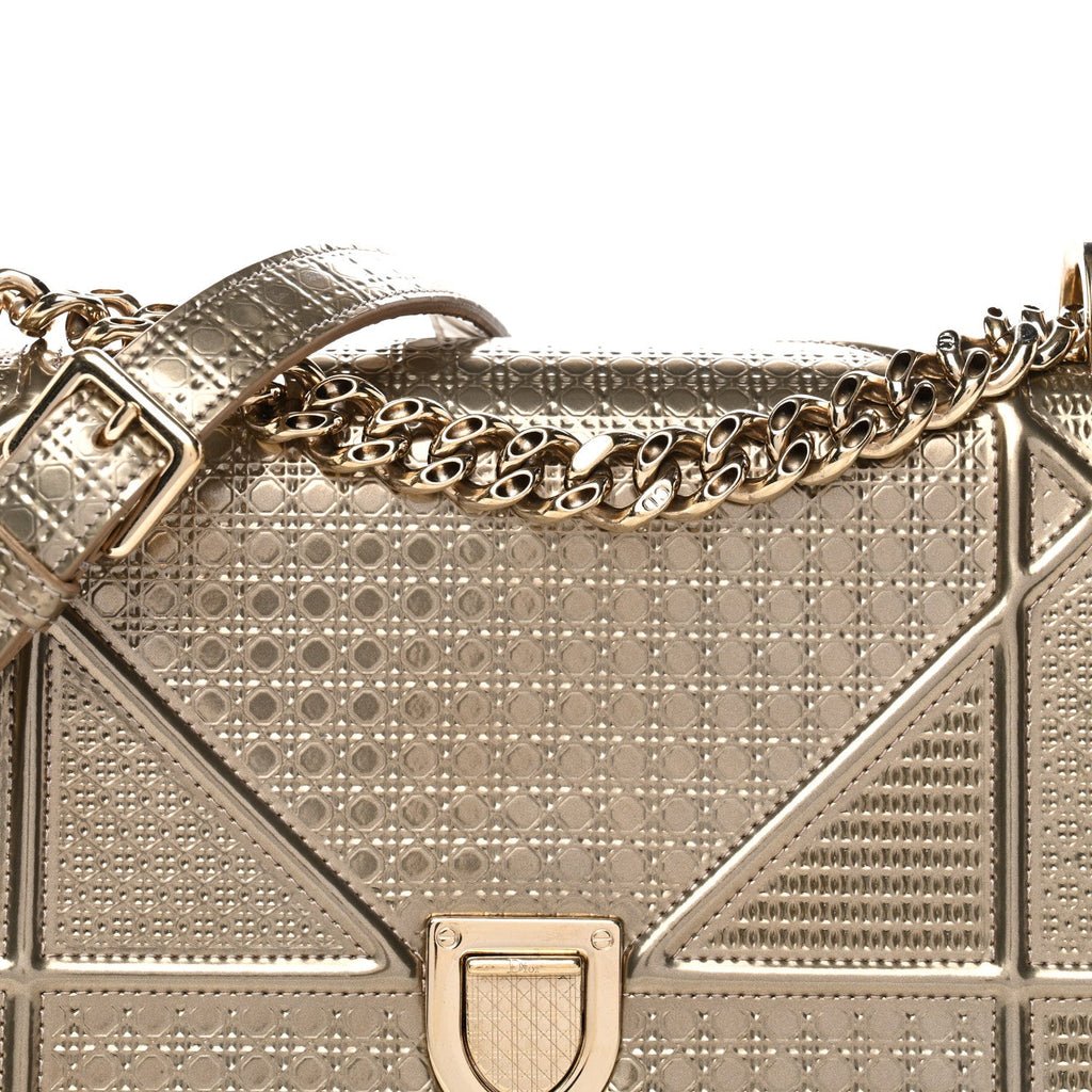 Metallic Patent Micro-Cannage Small Diorama Flap Bag Gold