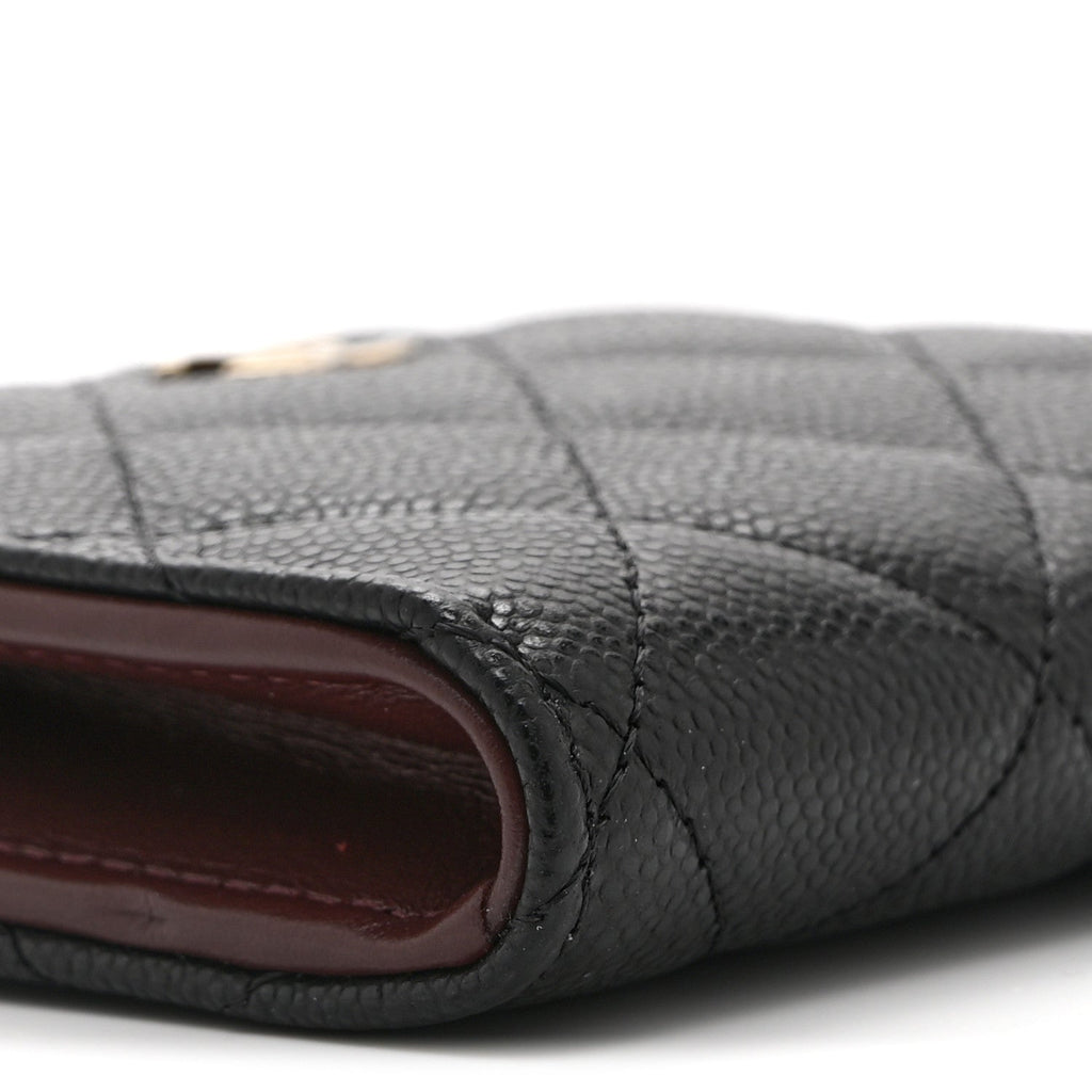 Caviar Quilted CC Zip Around  Holder Wallet Black
