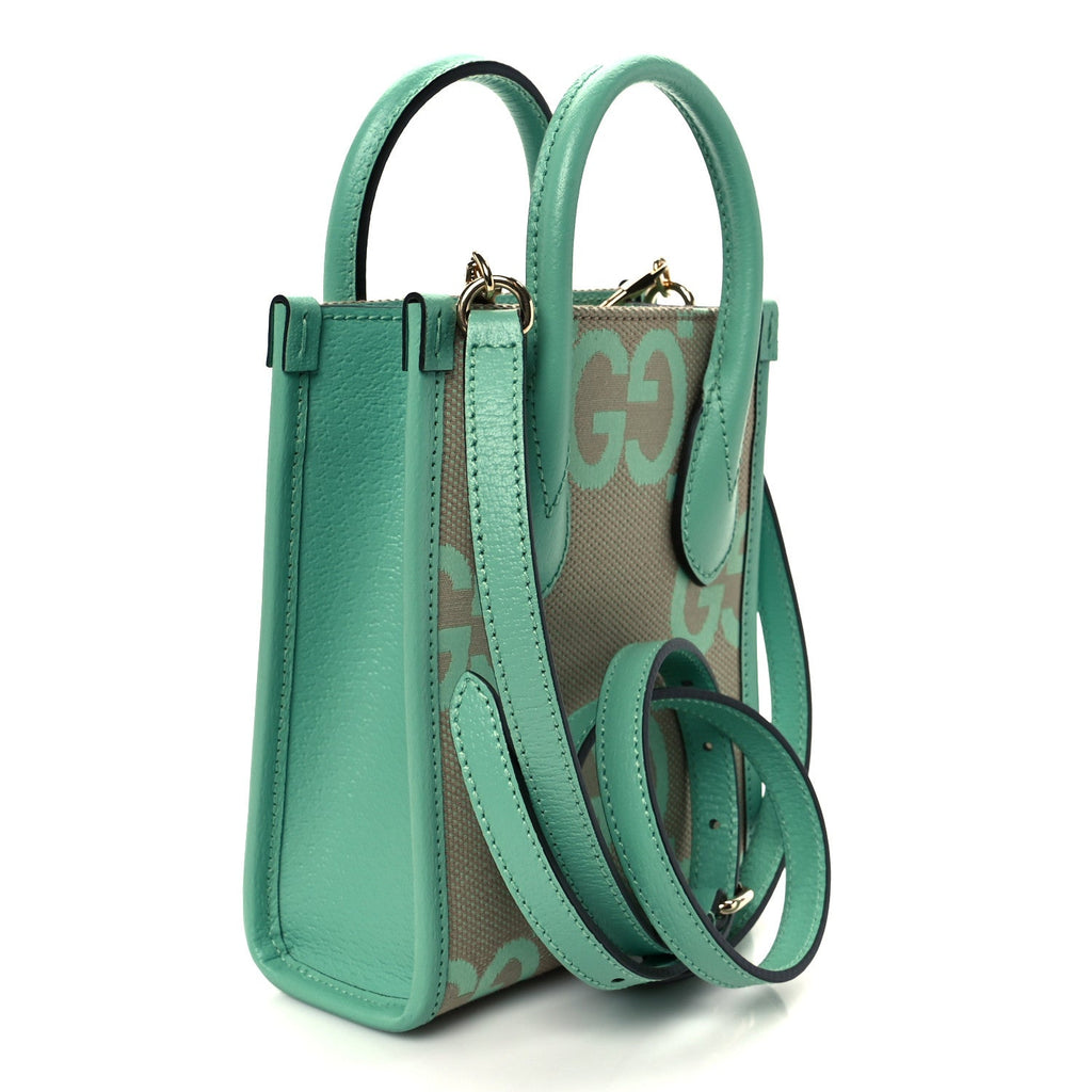 Monogram Jumbo GG Textured Dollar Calfskin Mini Tote Bag Pepperlight Mint