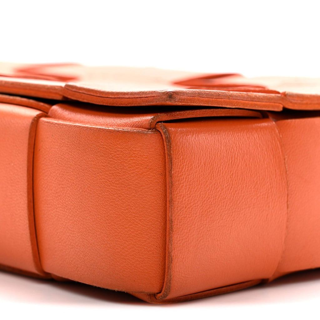 Lambskin Maxi Intrecciato Cassette Crossbody Bag Orange