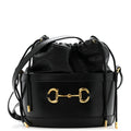 Azalea Sakai Calfskin Horsebit 1955 Drawstring Bucket Bag Black