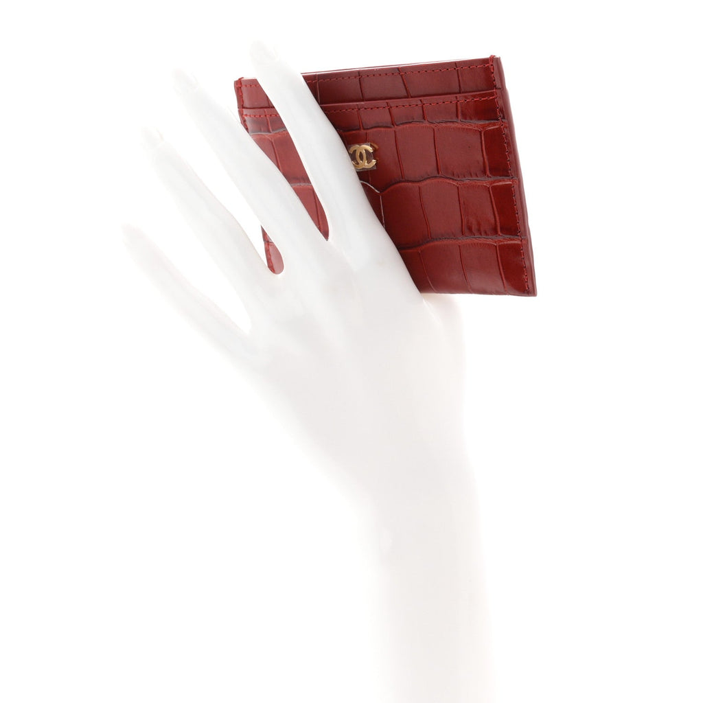 Calfskin Crocodile Embossed Crococo  Holder Burgundy