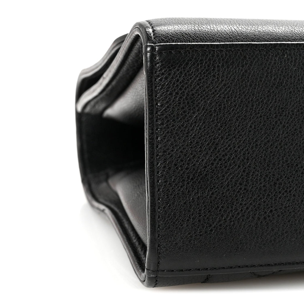 Grained Calfskin Quilted Large Label  Flap Bag Black