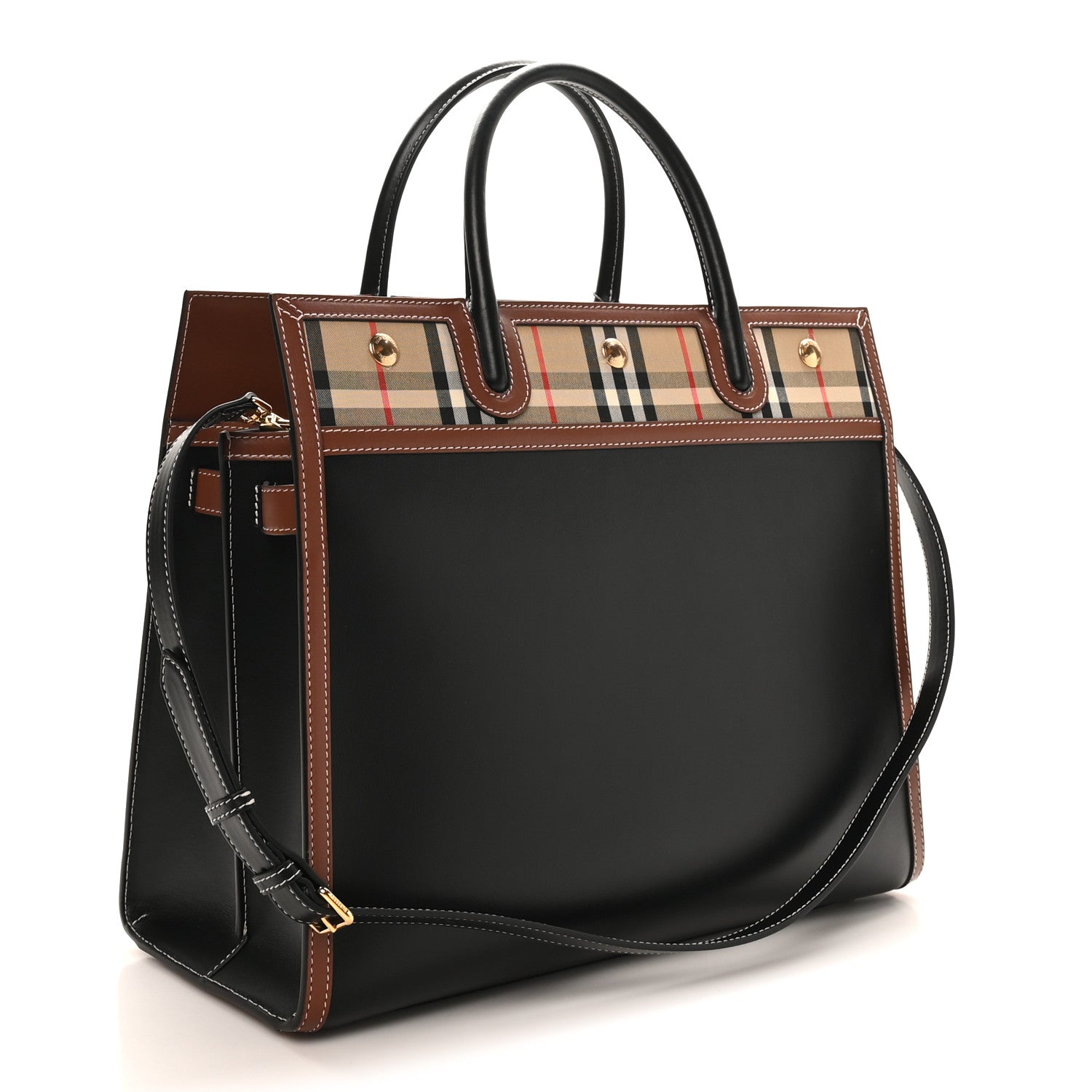 Calfskin Vintage Check Medium Two Handle Title Bag Black