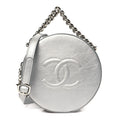 Metallic Glazed Calfskin Round As Earth Evening Bag Silver
