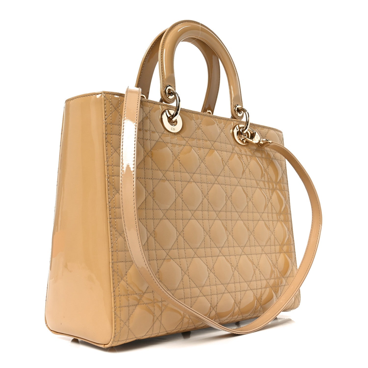 Patent Cannage Large Lady Dior Beige