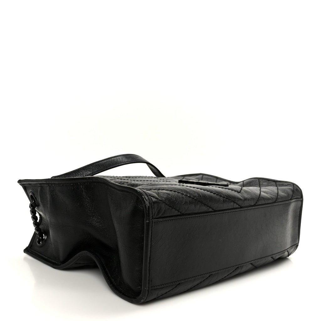Crinkled Calfskin Matelasse Monogram Large Niki Shopper Tote Black