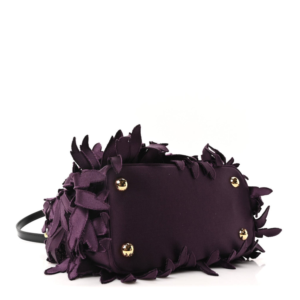 Satin Feathered Vernice Mini Galleria Double Zip Tote Black Prugna