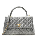 Metallic Caviar Quilted Small Coco Handle Flap Silver