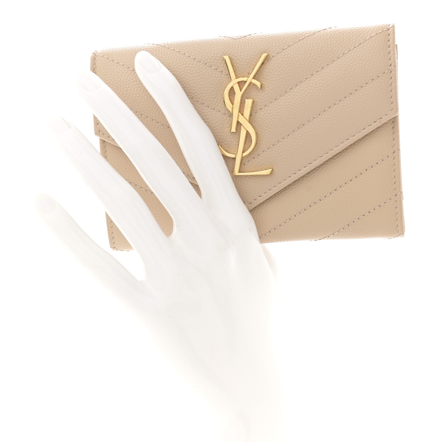 Grain De Poudre Matelasse Chevron Small Monogram Envelope Wallet Dark Beige