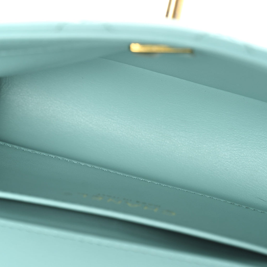 Calfskin Quilted Mini Perfect Fit Flap Turquoise
