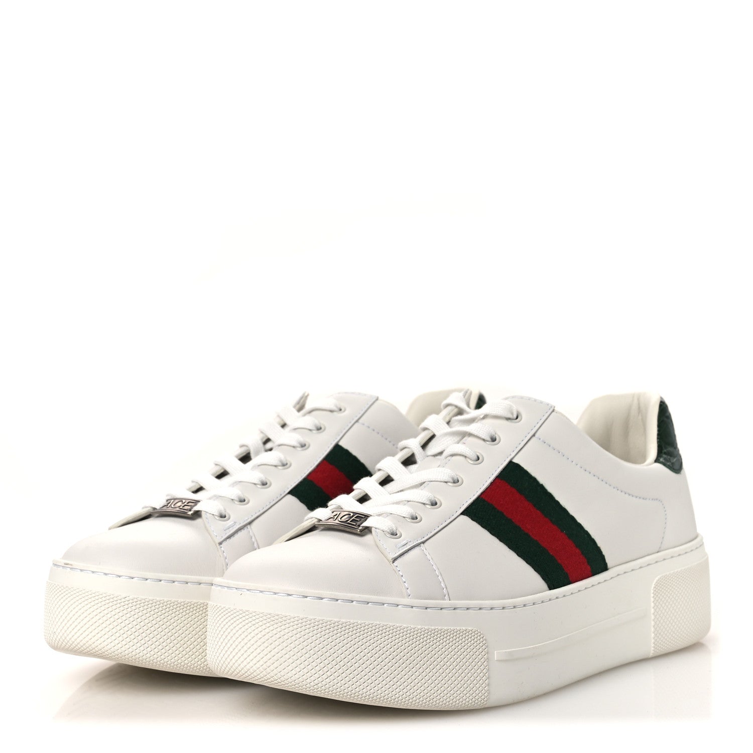 Ultralight Plume Calfskin Web Womens Ace Platform Sneakers 39.5 White